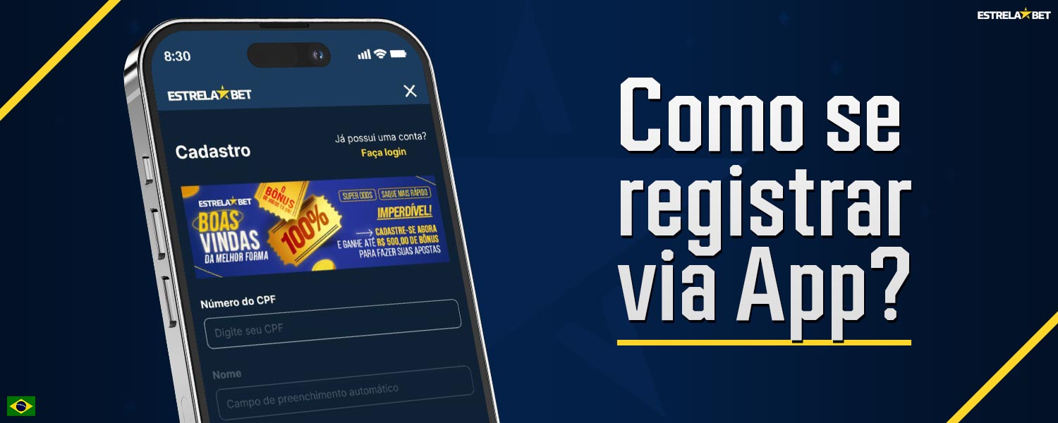 Guia de registro no aplicativo móvel Estrela Bet.