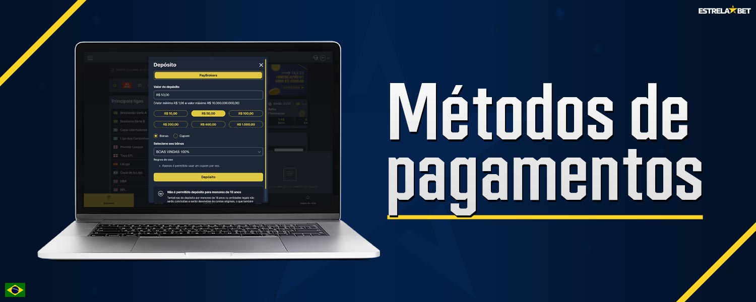 Métodos de depósito e saque na plataforma Estrela Bet.