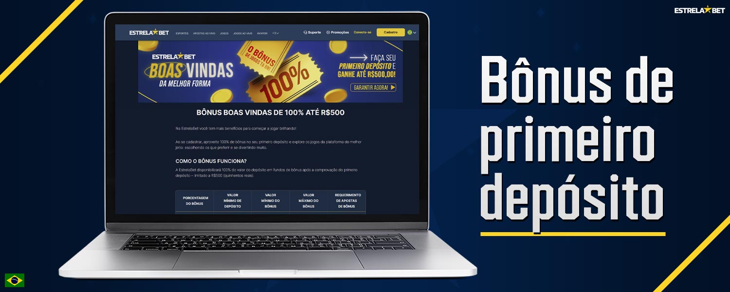 O Estrela Bet oferece um bônus no primeiro depósito para jogadores do Brasil.